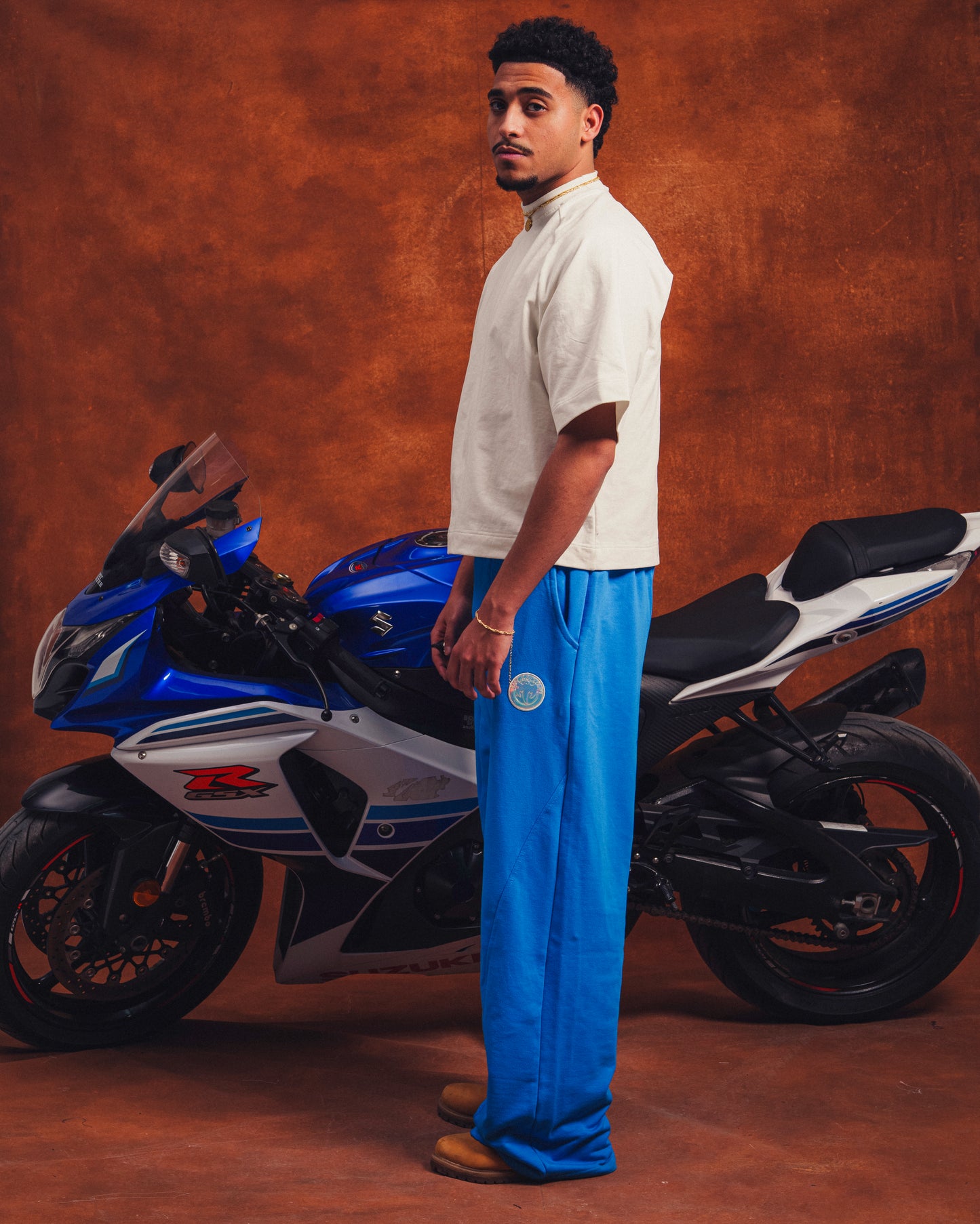 Reflective blue sweatpants