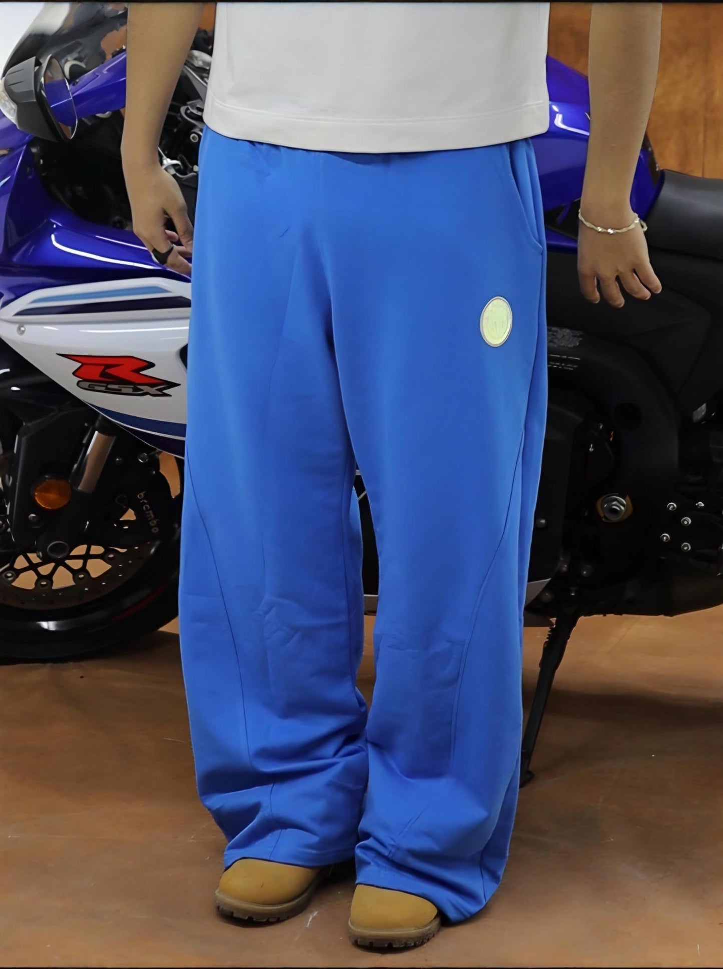 Reflective blue sweatpants