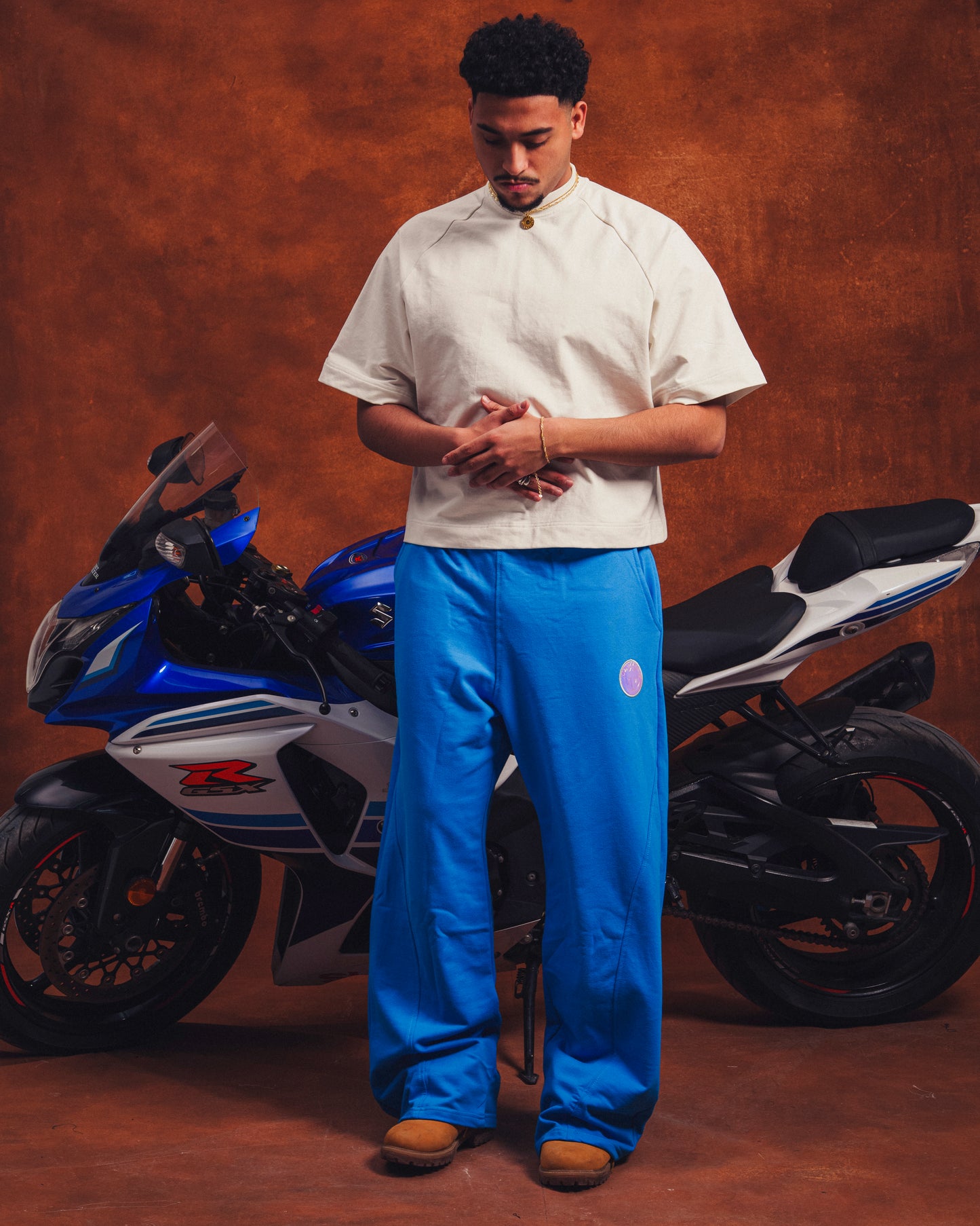 Reflective blue sweatpants