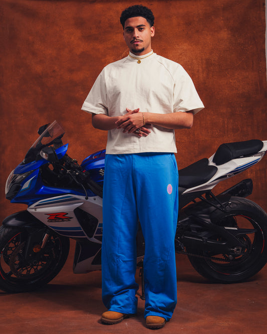 Reflective blue sweatpants