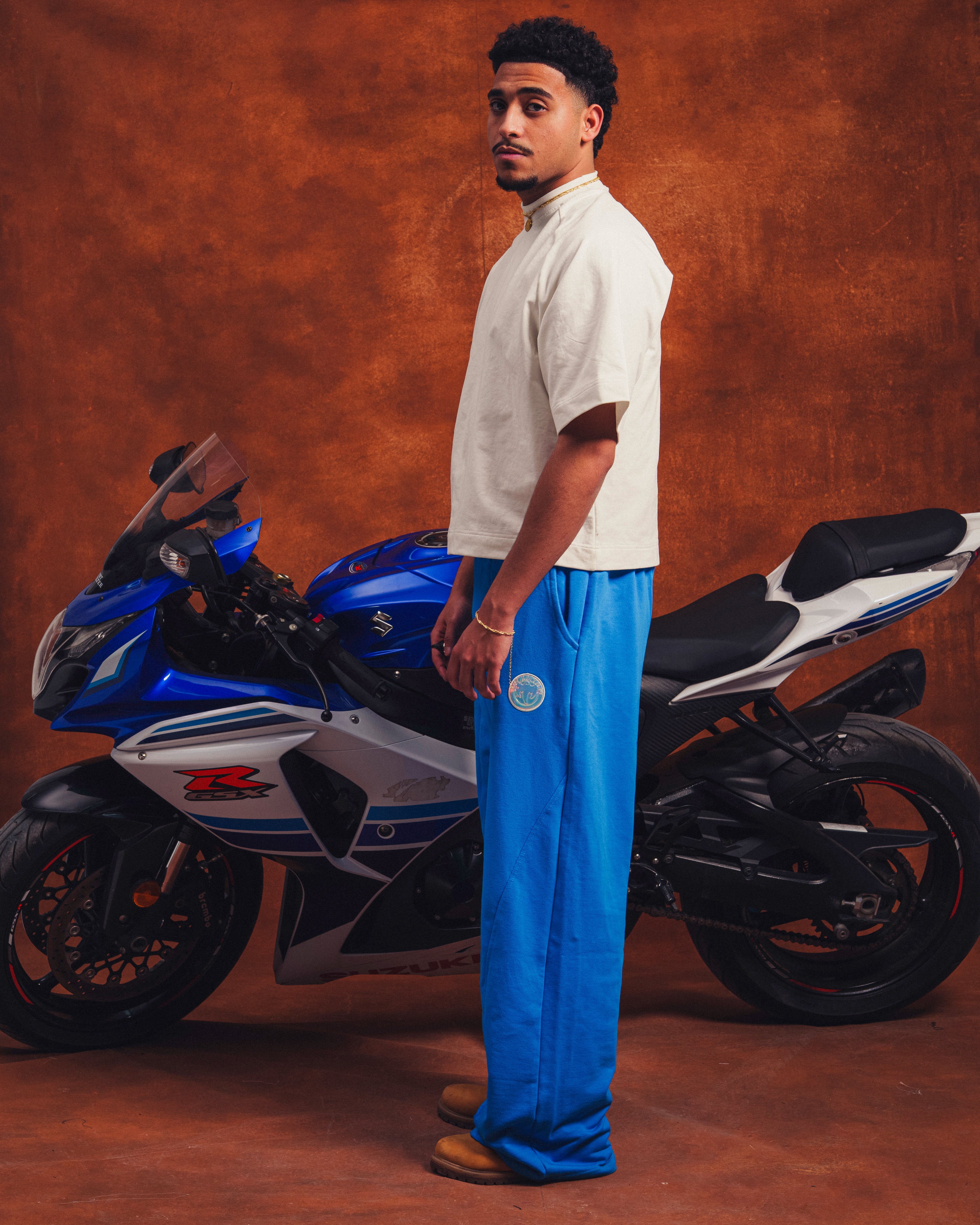 Reflective blue sweatpants