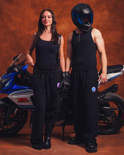 Reflective black sweatpants