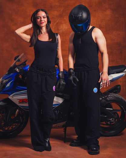 Reflective black sweatpants