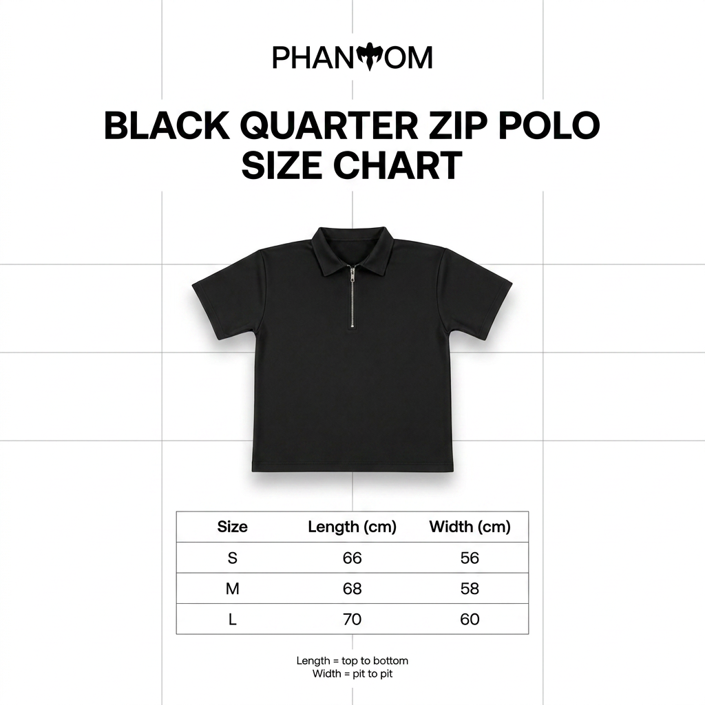 Black Quarter Zip size chart