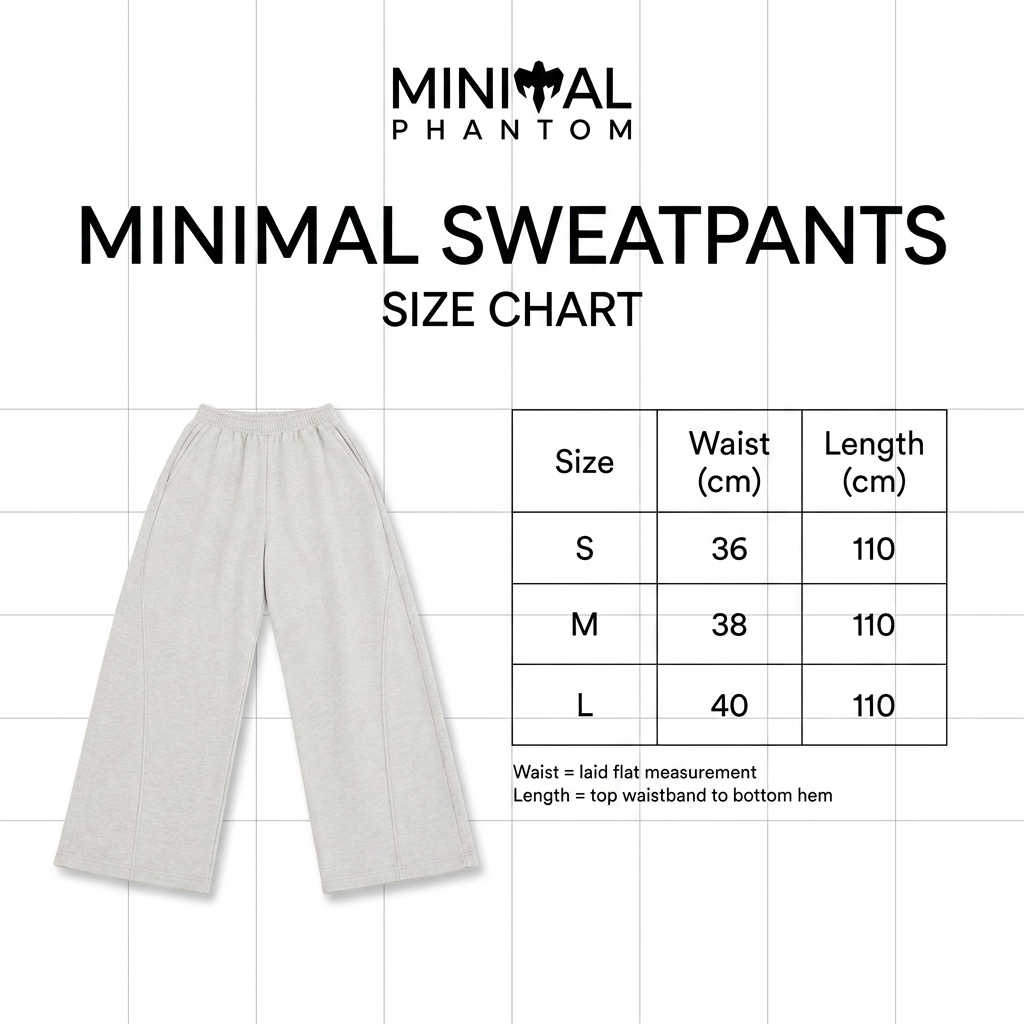Black Minimal Sweatpants size chart